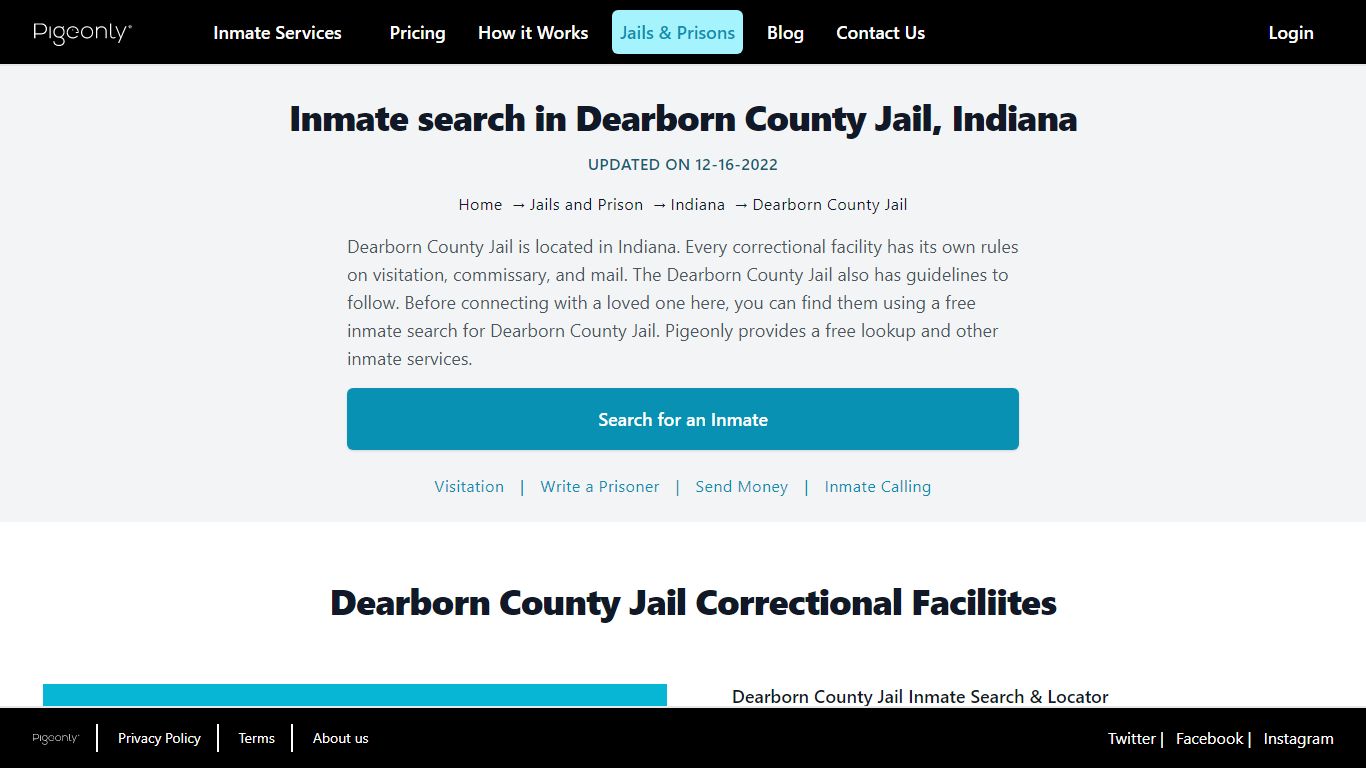 Inmate Search Dearborn County Jail, Indiana | Pigeonly